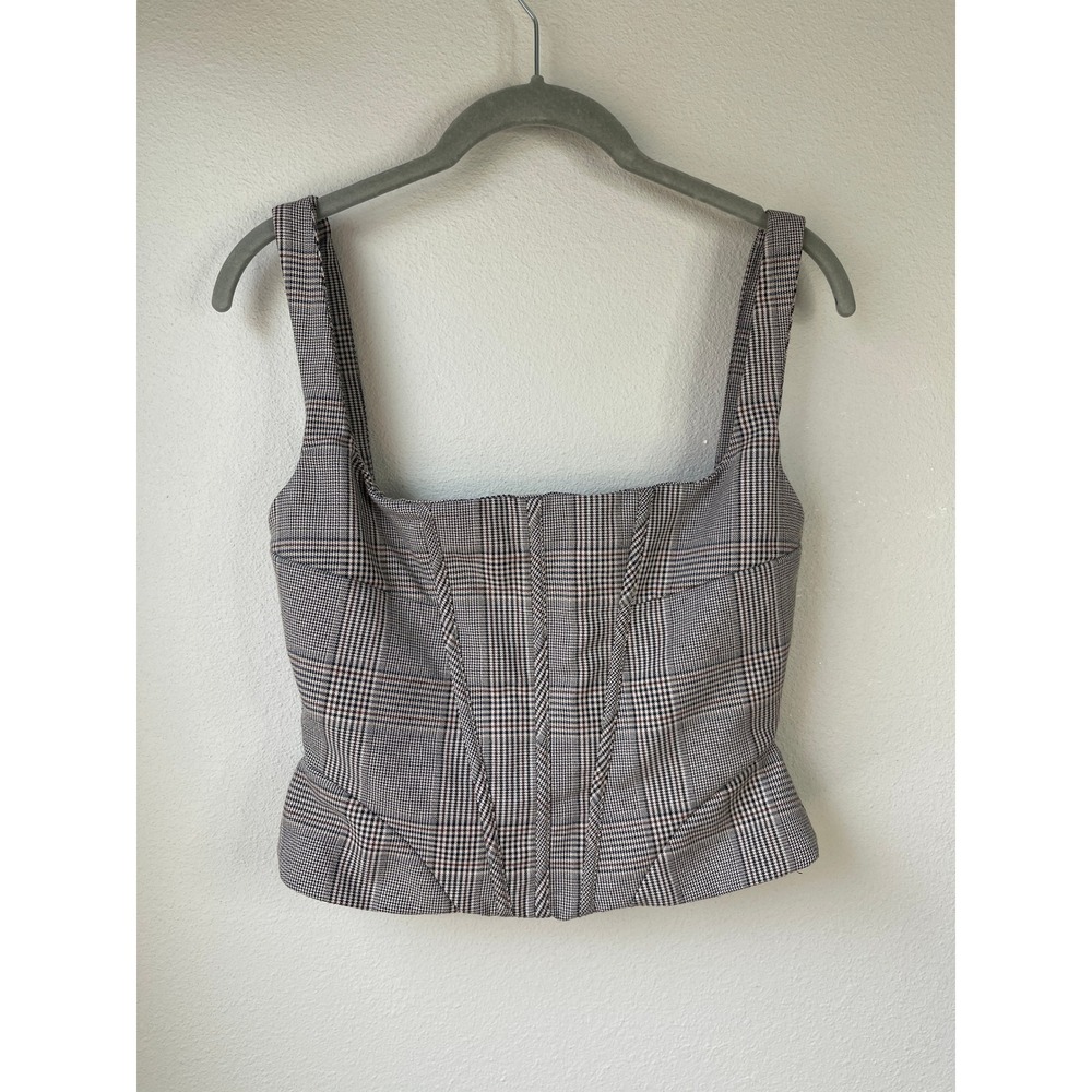 Mistress Rocks Chequered Corset Top Monochrome Plaid Small CHR3171-Monochrome